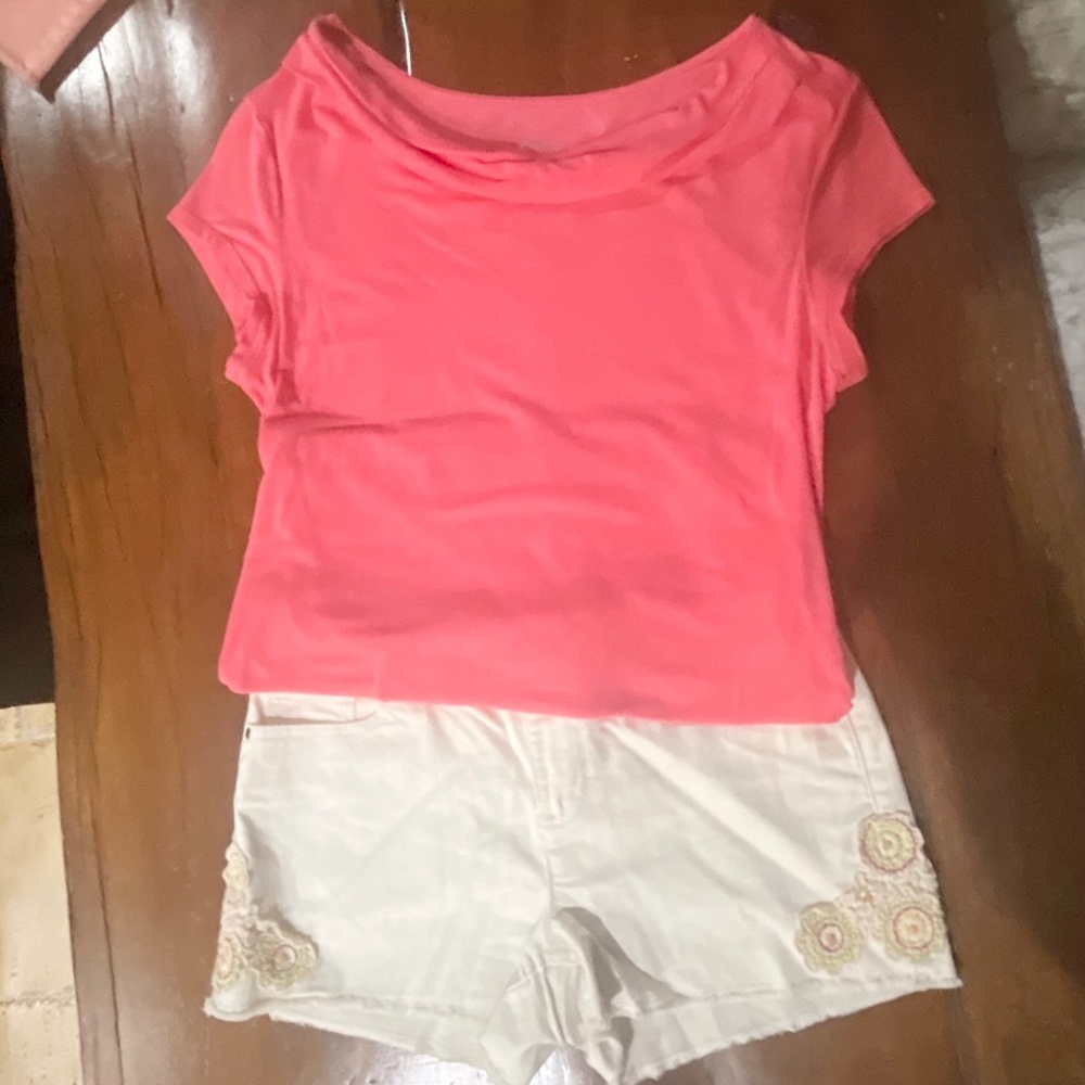 Merona (3/$24) Drape Neck Coral Short Sleeve Top Sz M
